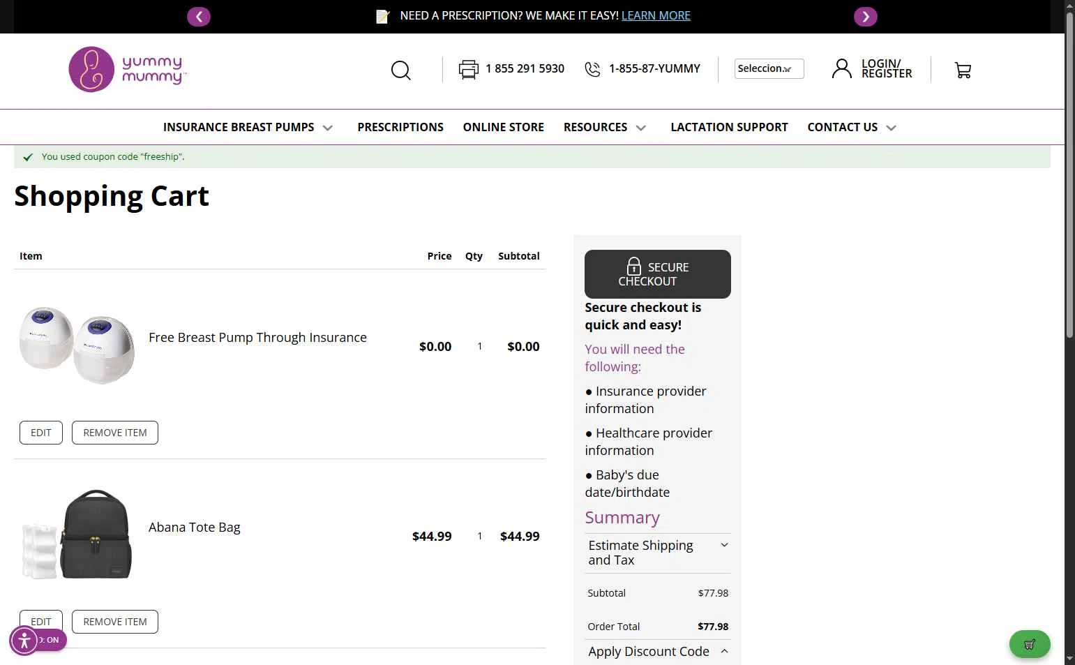 Yummy Mummy checkout page showing Yummy Mummy discount code box | Screenshot taken by SimplyCodes community member on Dec 11, 2025