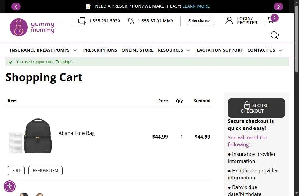 Yummy Mummy checkout page showing Yummy Mummy discount code box | Screenshot taken by SimplyCodes community member on Nov 12, 2025