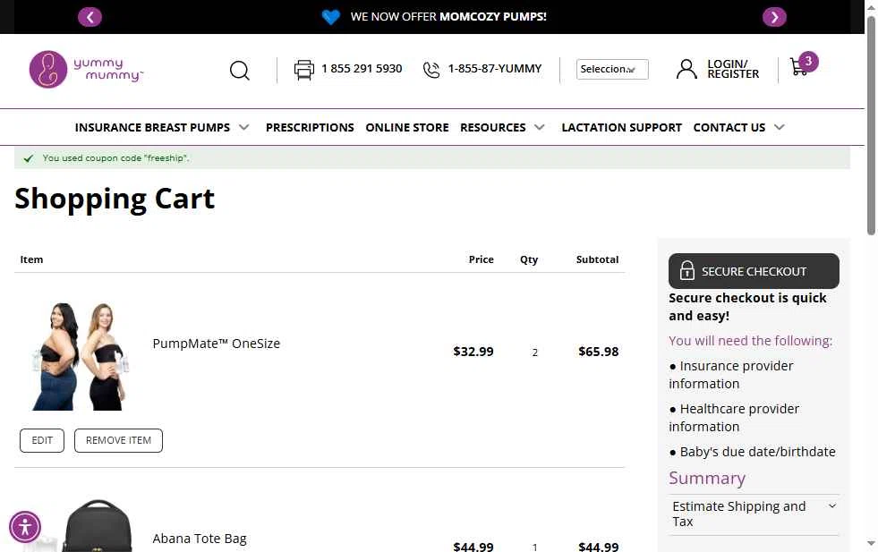 Yummy Mummy checkout page showing Yummy Mummy discount code box | Screenshot taken by SimplyCodes community member on Oct 3, 2025