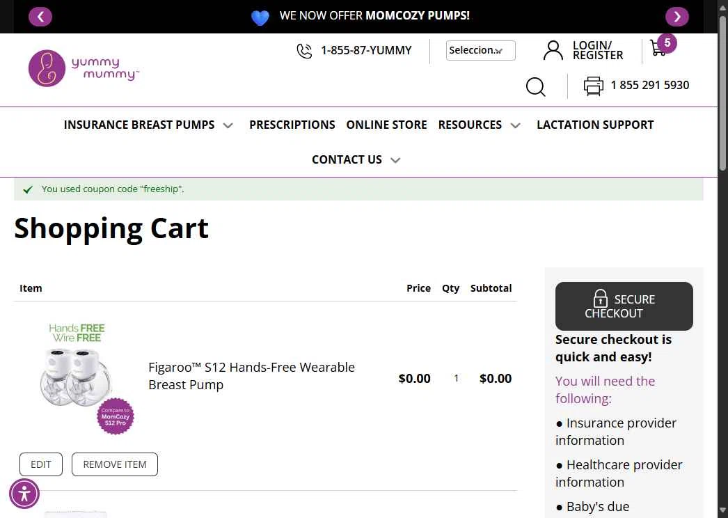 Yummy Mummy checkout page showing Yummy Mummy discount code box | Screenshot taken by SimplyCodes community member on Nov 1, 2025