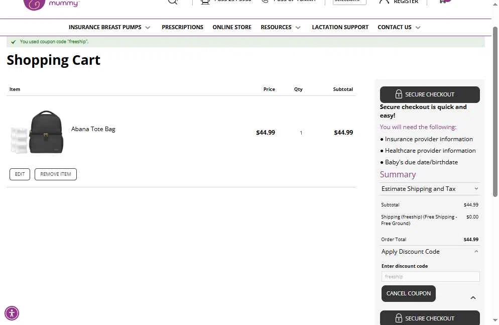 Yummy Mummy checkout page showing Yummy Mummy discount code box | Screenshot taken by SimplyCodes community member on Nov 12, 2025