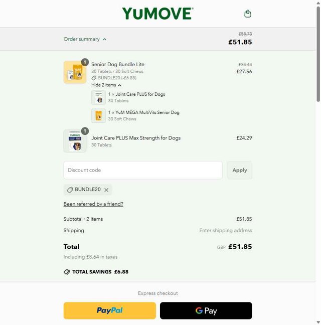 YuMOVE UK checkout page showing YuMOVE UK promo code box | Screenshot taken by SimplyCodes community member on May 12, 2025