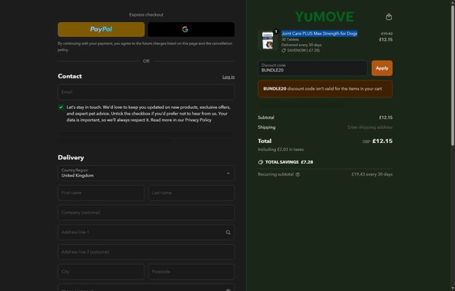 YuMOVE UK checkout page showing YuMOVE UK promo code box | Screenshot taken by SimplyCodes community member on May 12, 2025