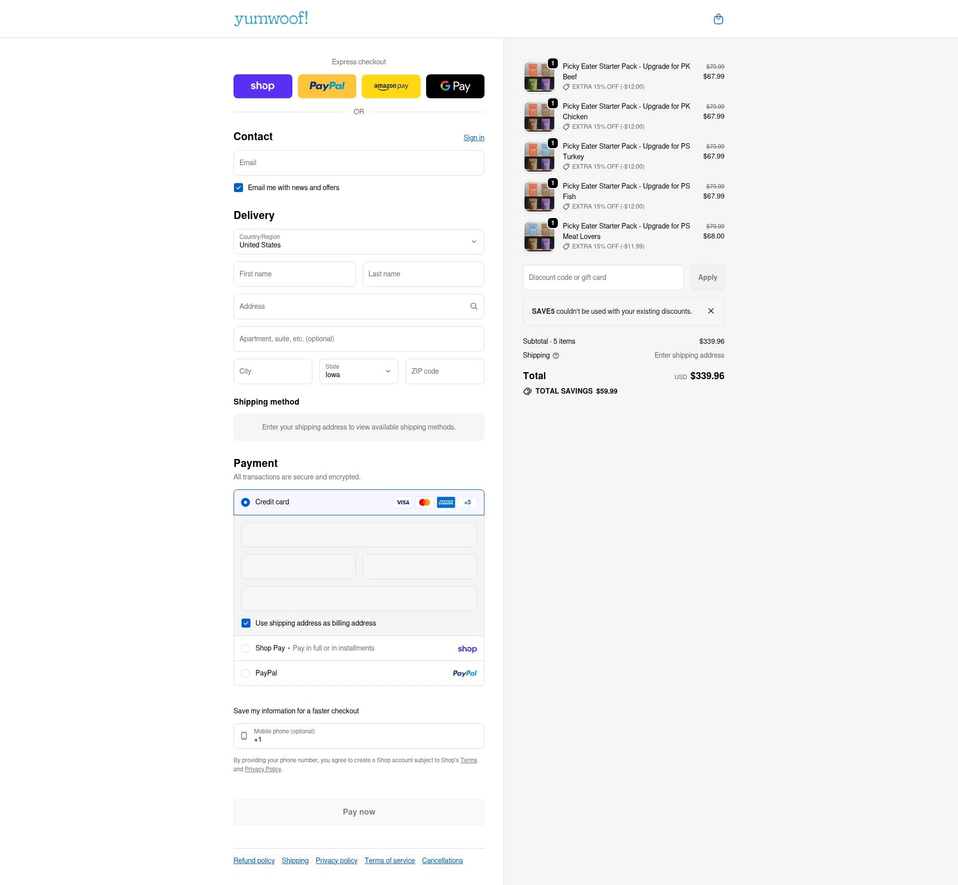 Yumwoof checkout page showing Yumwoof discount code box | Screenshot taken by SimplyCodes community member on Feb 5, 2026