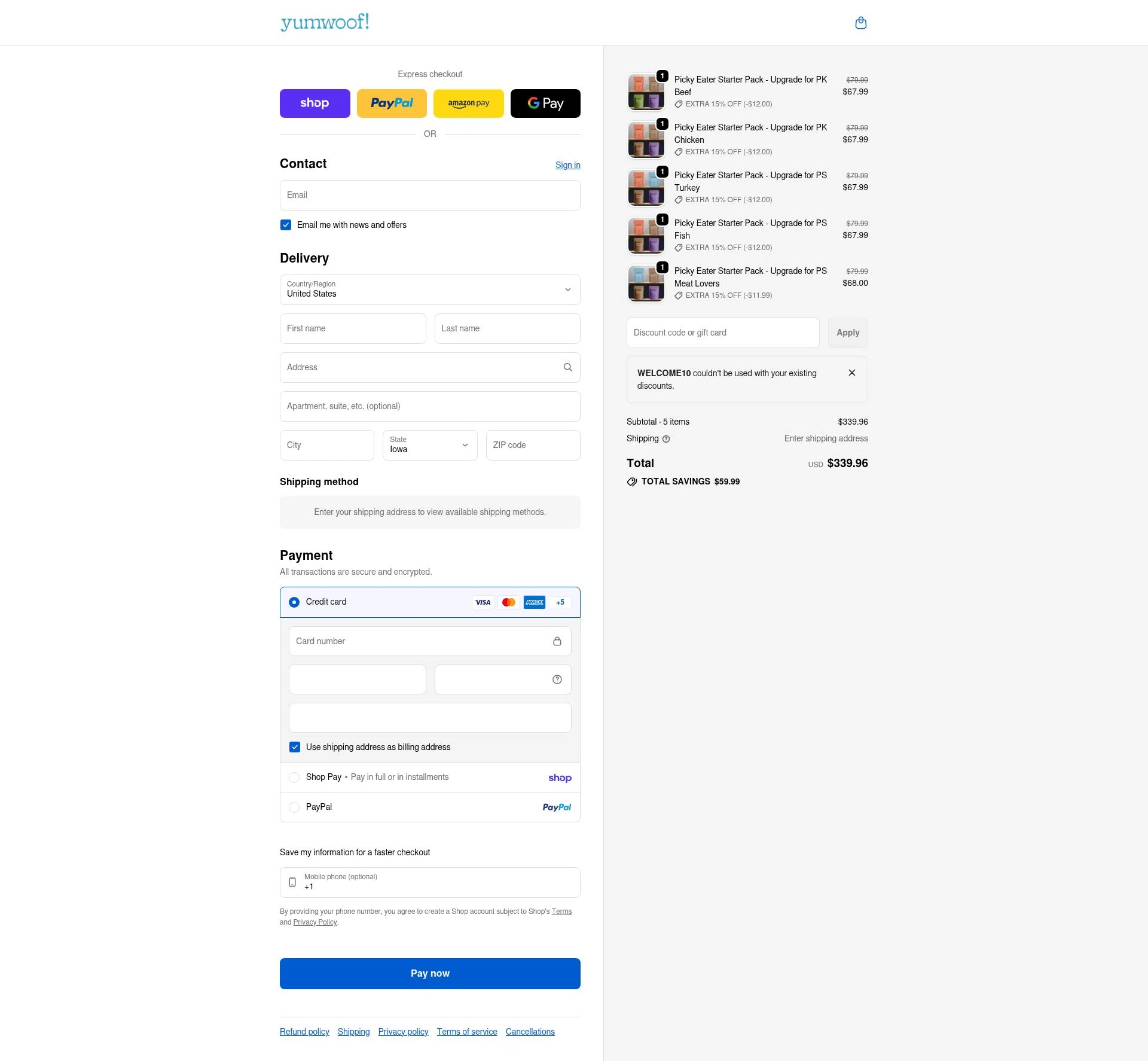 Yumwoof checkout page showing Yumwoof discount code box | Screenshot taken by SimplyCodes community member on Feb 5, 2026