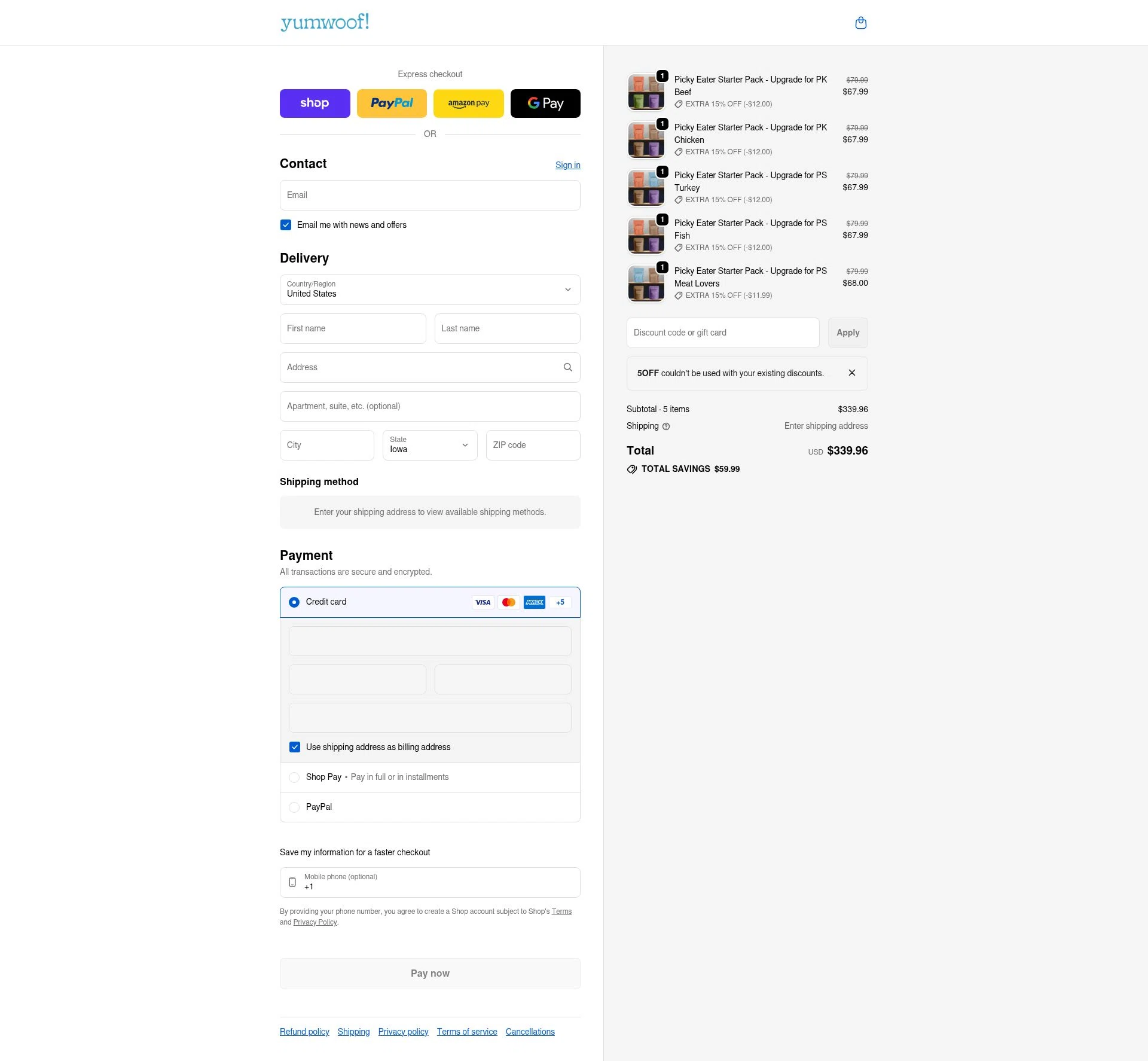 Yumwoof checkout page showing Yumwoof discount code box | Screenshot taken by SimplyCodes community member on Feb 5, 2026