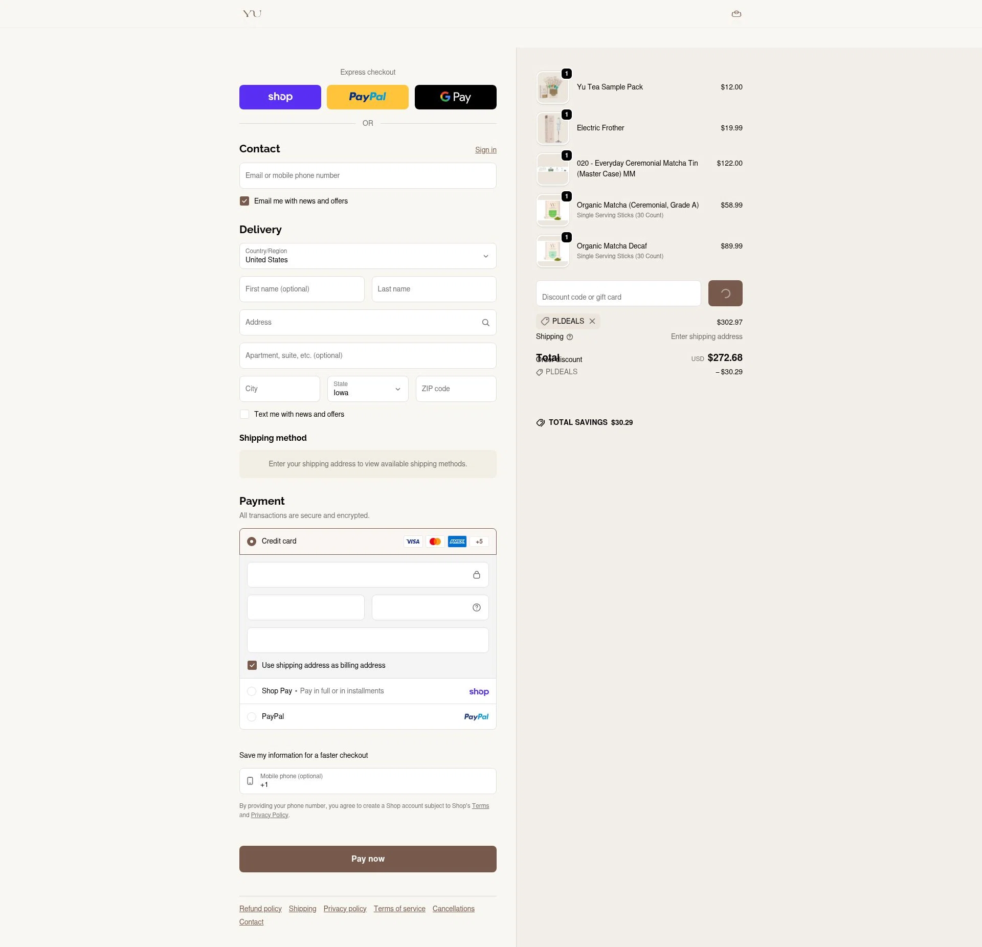Yu Tea checkout page showing Yu Tea promo code box | Screenshot taken by SimplyCodes community member on Feb 6, 2026
