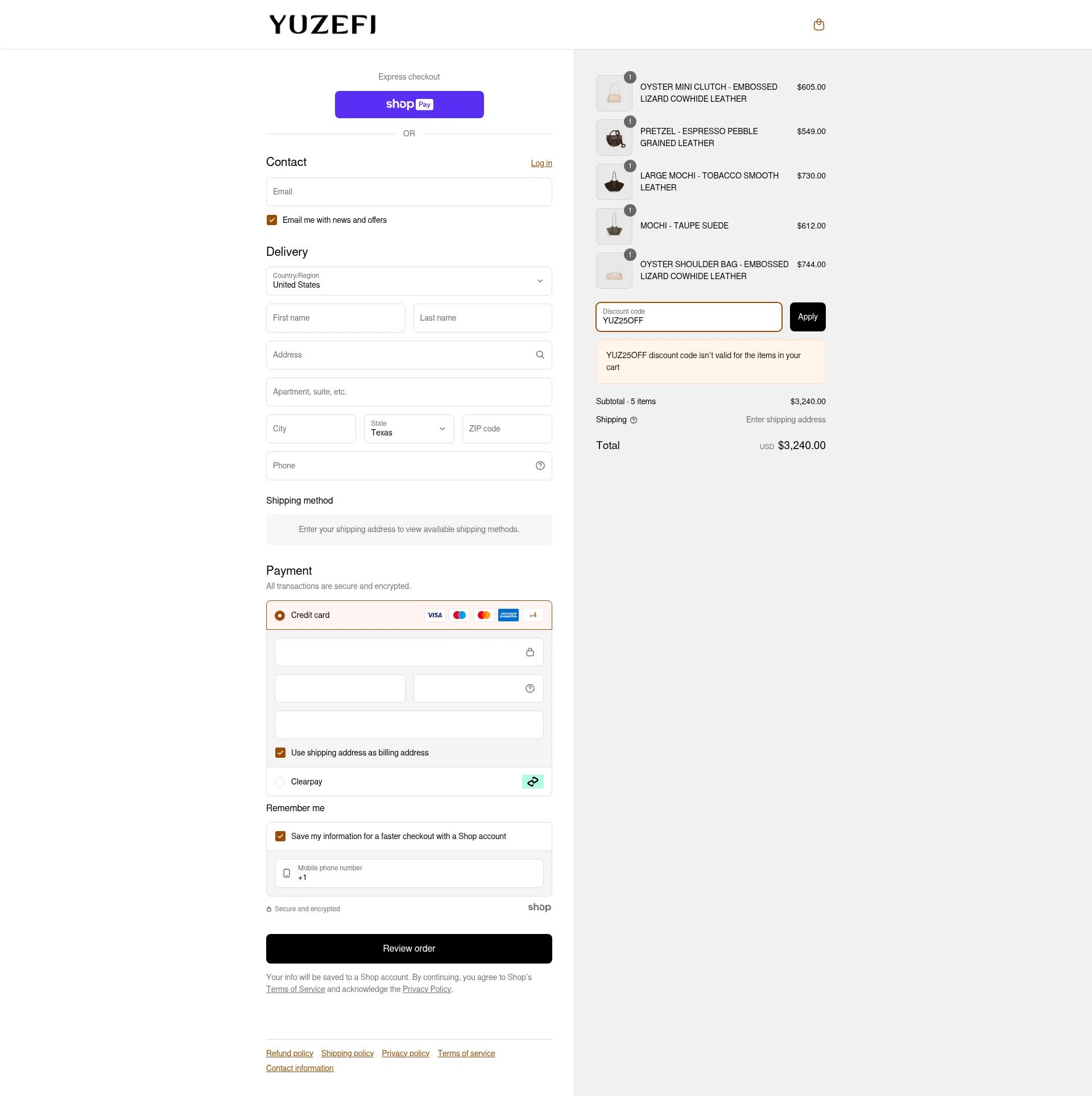 Yuzefi checkout page showing Yuzefi promo code box | Screenshot taken by SimplyCodes community member on Jun 25, 2025