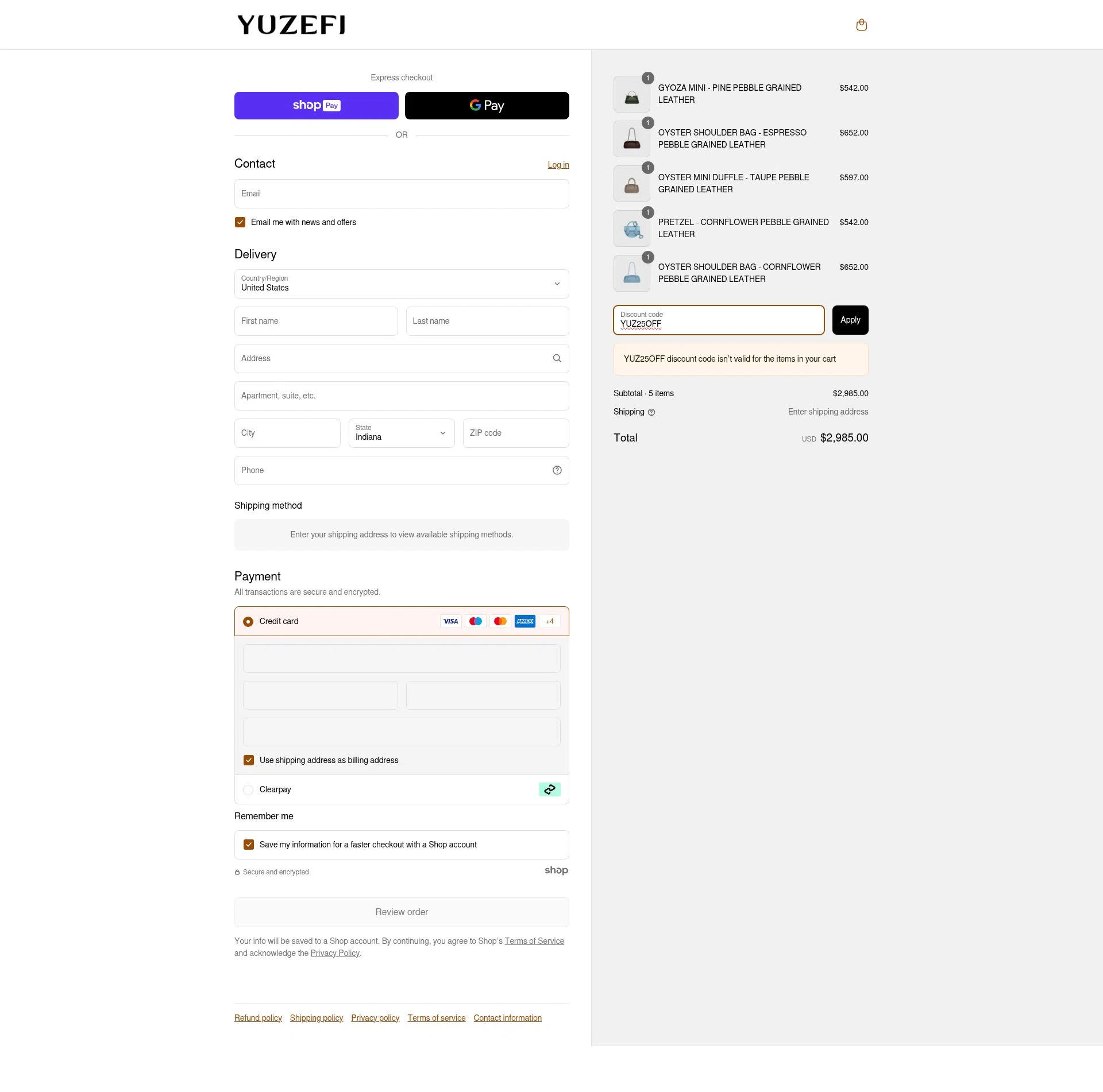 Yuzefi checkout page showing Yuzefi promo code box | Screenshot taken by SimplyCodes community member on Jun 21, 2025