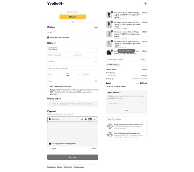 Yvette Sports checkout page showing Yvette Sports coupon code box | Screenshot taken by SimplyCodes community member on Sep 12, 2025