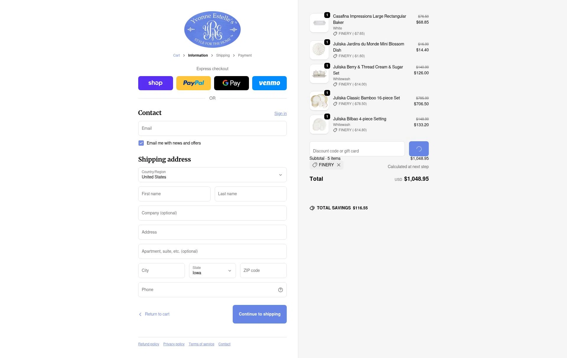 Yvonne Estelles checkout page showing Yvonne Estelles promo code box | Screenshot taken by SimplyCodes community member on Jan 22, 2026