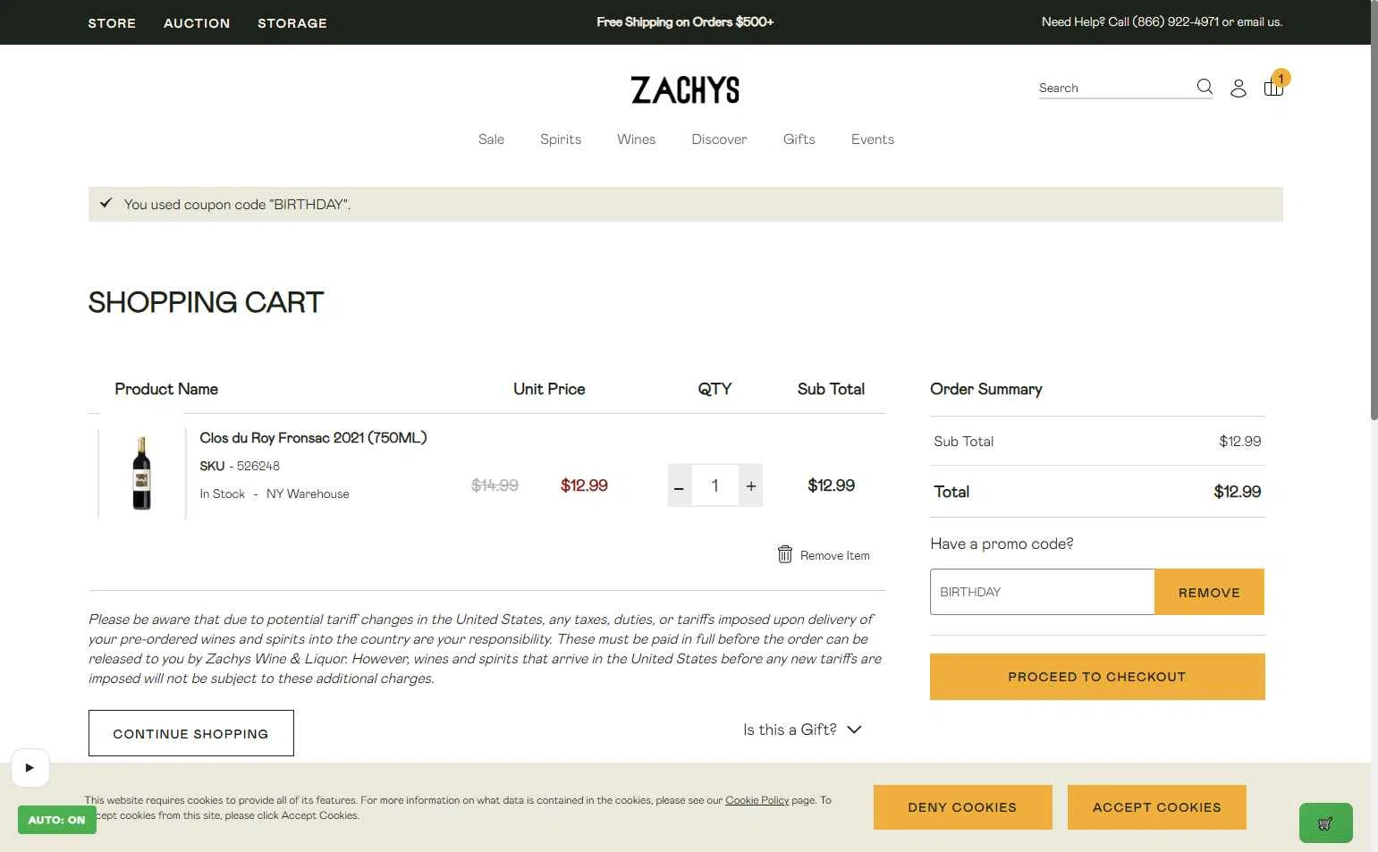 Zachys checkout page showing Zachys promo code box | Screenshot taken by SimplyCodes community member on Jan 20, 2026
