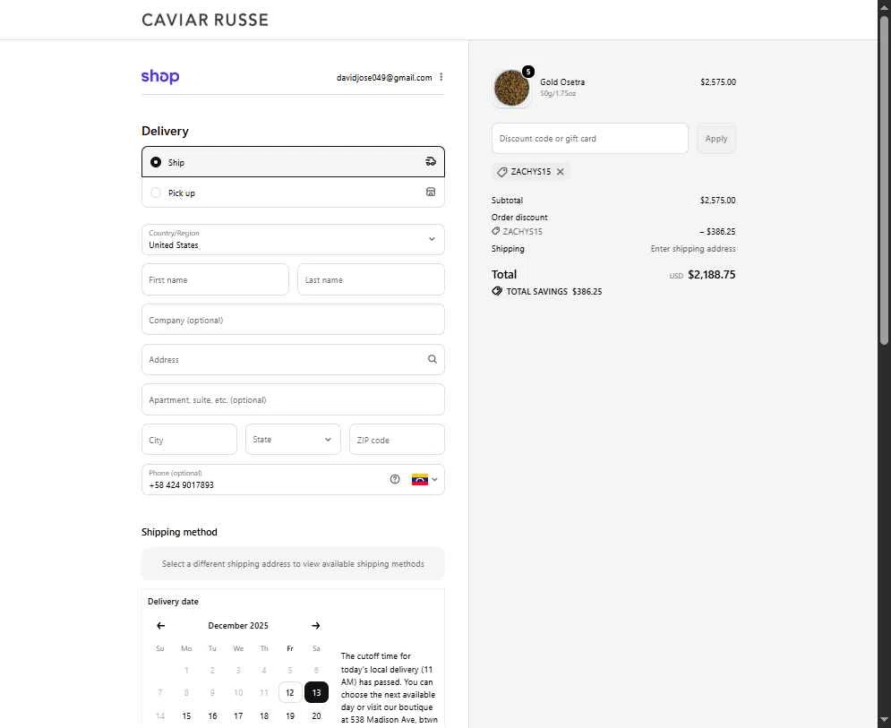Zachys checkout page showing Zachys promo code box | Screenshot taken by SimplyCodes community member on Dec 12, 2025