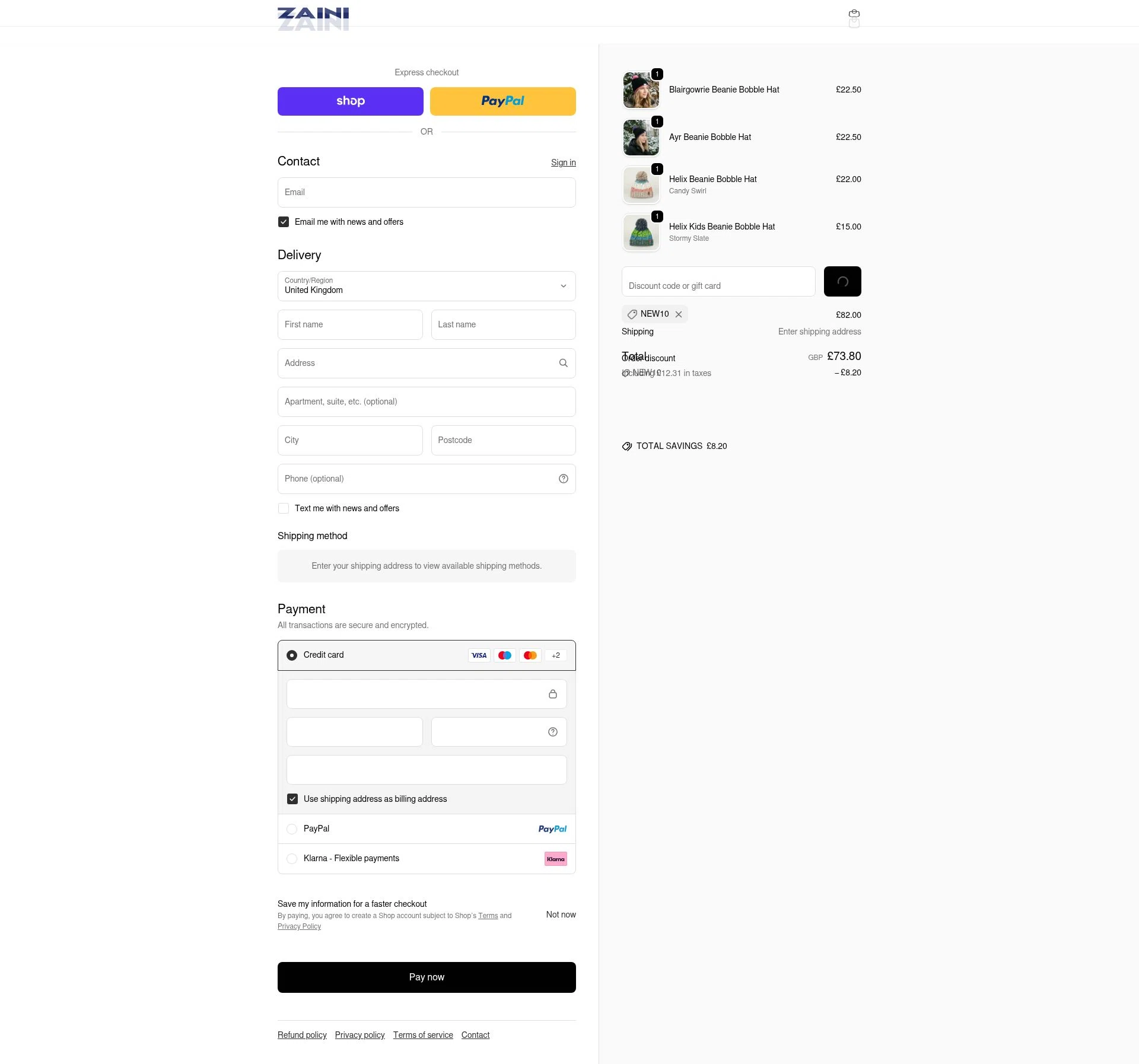 Zaini checkout page showing Zaini promo code box | Screenshot taken by SimplyCodes community member on Feb 18, 2026