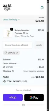 SKIPS15 coupon verification screenshot