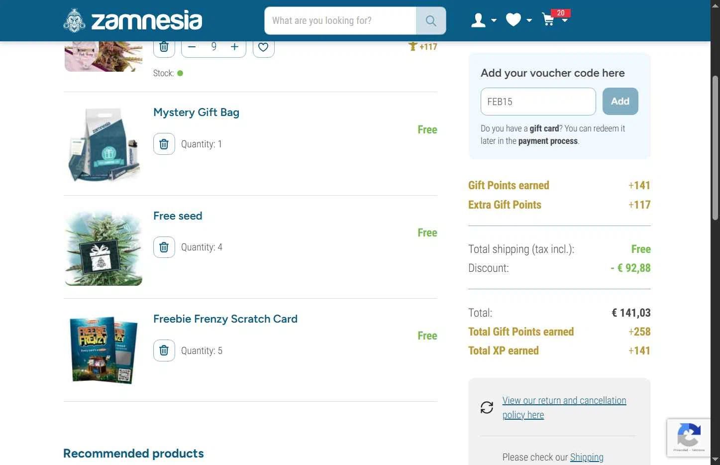 Zamnesia checkout page showing Zamnesia discount code box | Screenshot taken by SimplyCodes community member on Feb 10, 2026