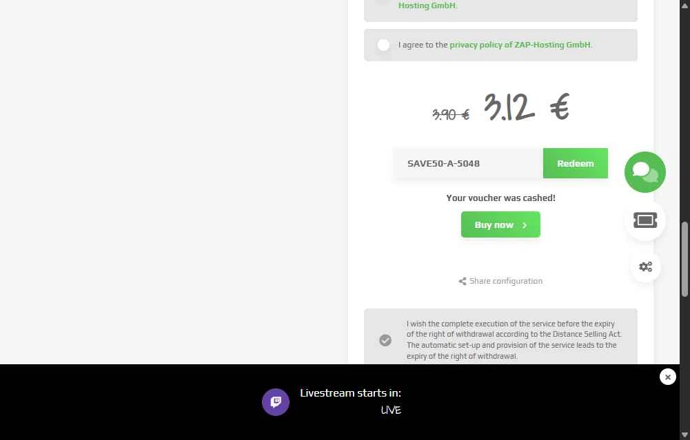 ZAP-Hosting checkout page showing ZAP-Hosting promo code box | Screenshot taken by SimplyCodes community member on Jun 27, 2025