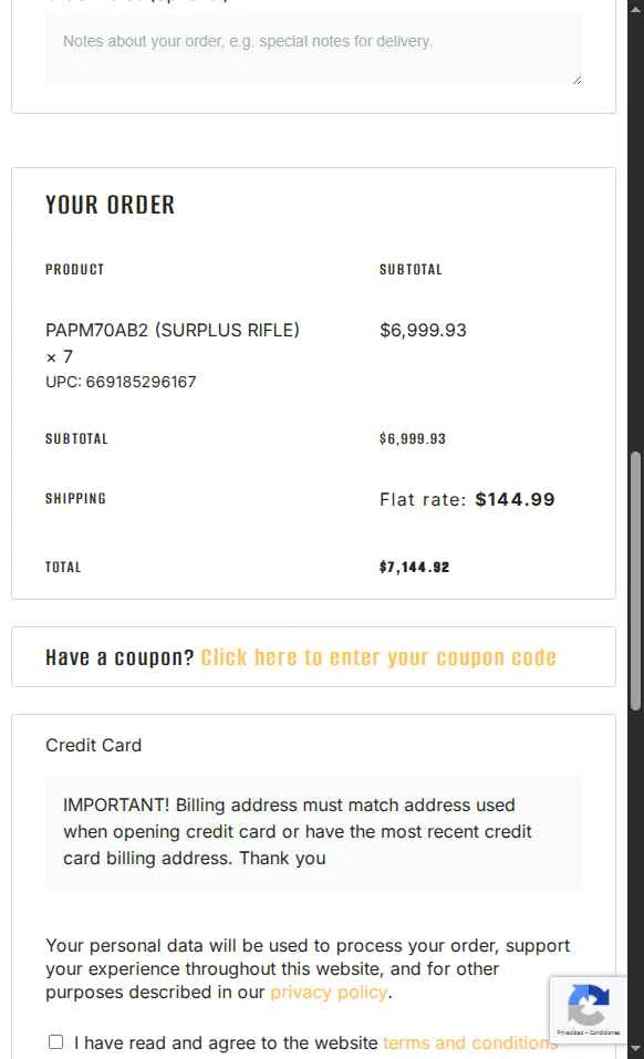 Zastava Arms USA checkout page showing Zastava Arms USA promo code box | Screenshot taken by SimplyCodes community member on Oct 9, 2025