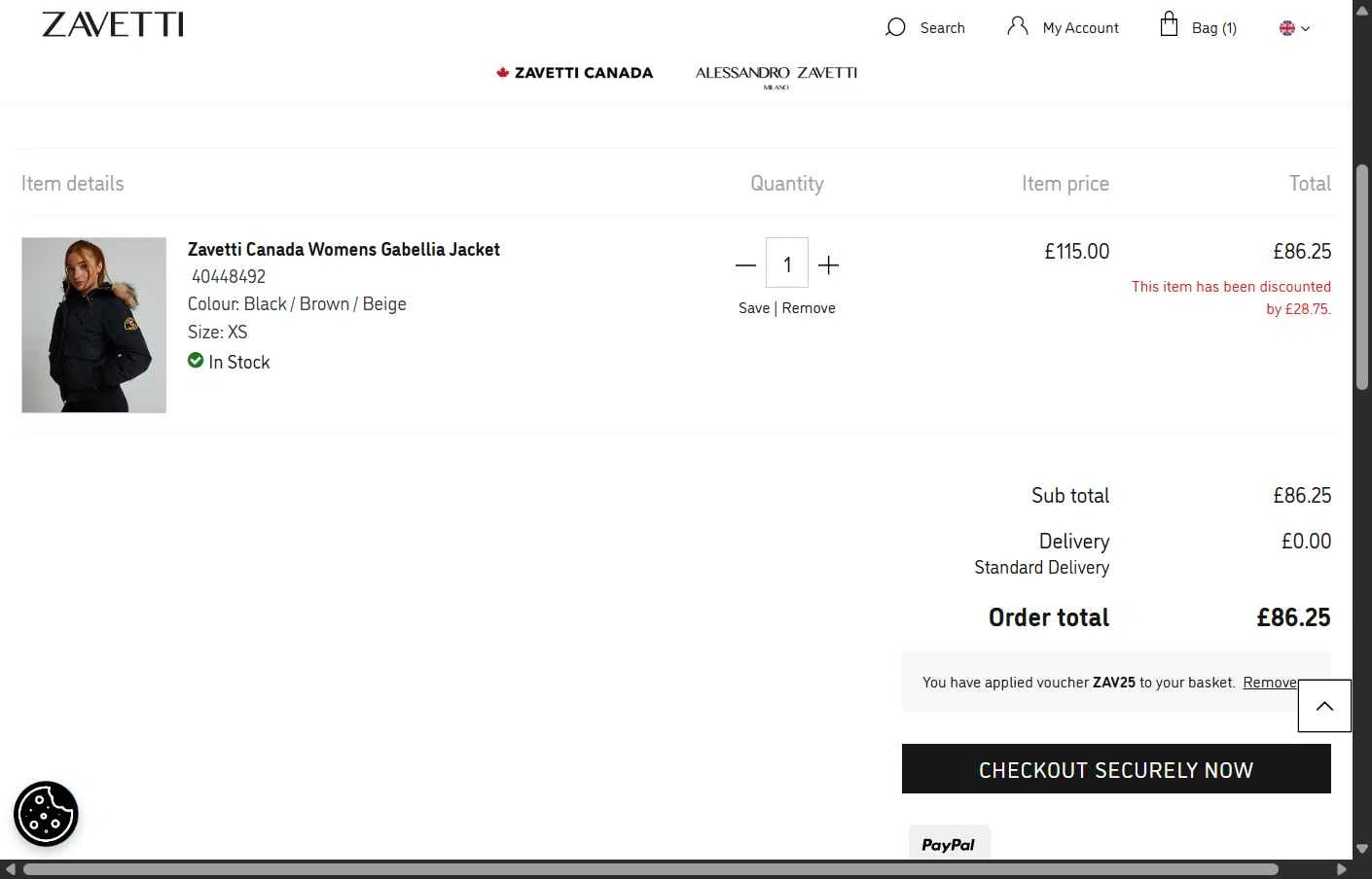 Zavetti checkout page showing Zavetti discount code box | Screenshot taken by SimplyCodes community member on Nov 7, 2025