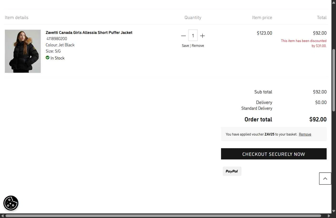 Zavetti checkout page showing Zavetti discount code box | Screenshot taken by SimplyCodes community member on Nov 7, 2025