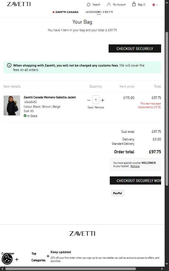 Zavetti checkout page showing Zavetti discount code box | Screenshot taken by SimplyCodes community member on Dec 3, 2025