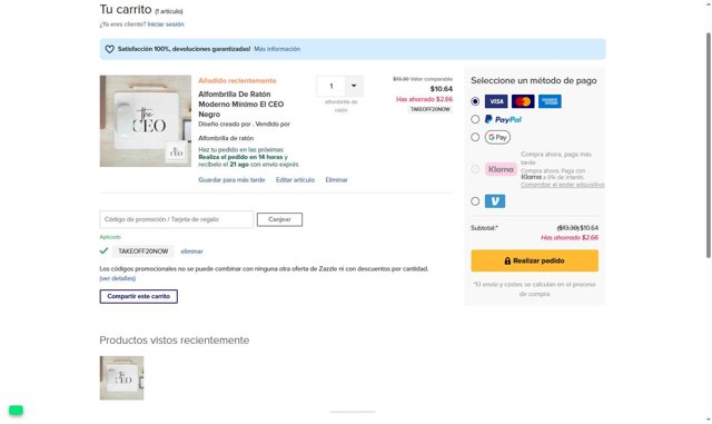Zazzle checkout page showing Zazzle promo code box | Screenshot taken by SimplyCodes community member on Aug 20, 2025