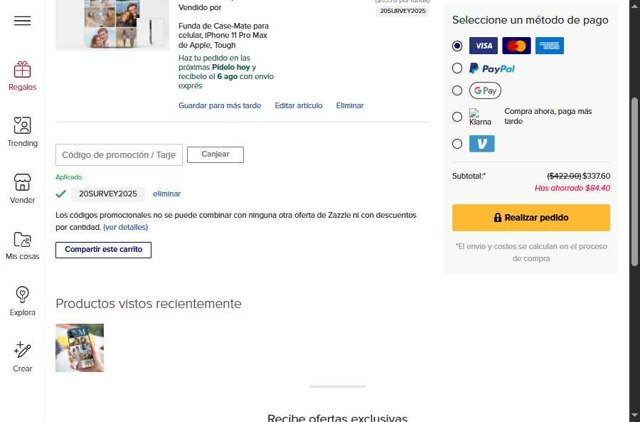 Zazzle checkout page showing Zazzle promo code box | Screenshot taken by SimplyCodes community member on Jul 31, 2025