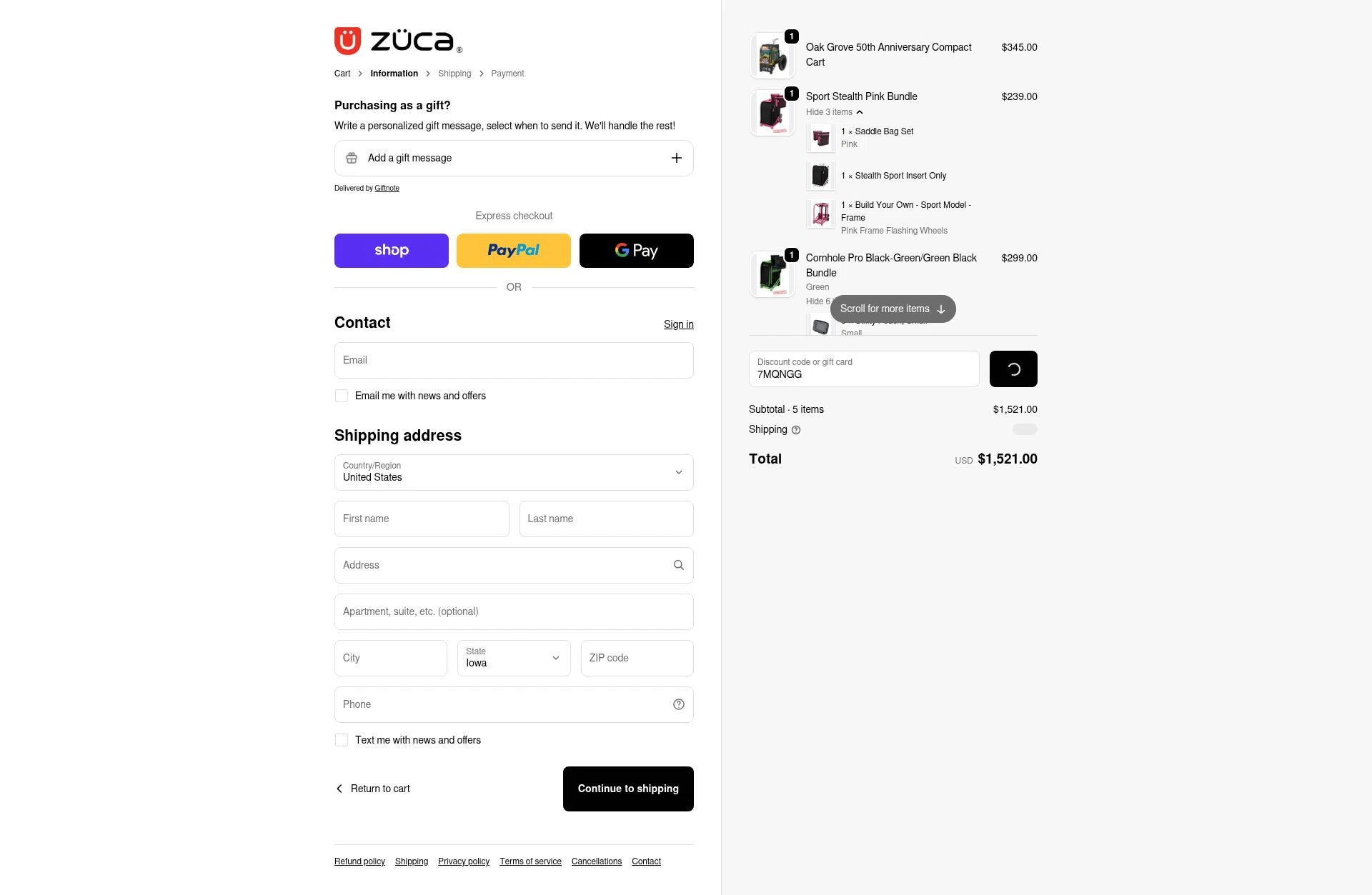 ZÜCA checkout page showing ZÜCA promo code box | Screenshot taken by SimplyCodes community member on Feb 3, 2026