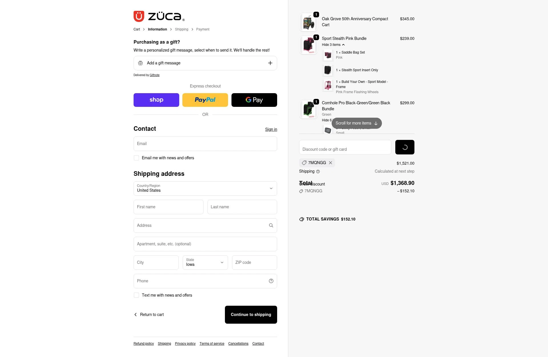 ZÜCA checkout page showing ZÜCA promo code box | Screenshot taken by SimplyCodes community member on Jan 6, 2026