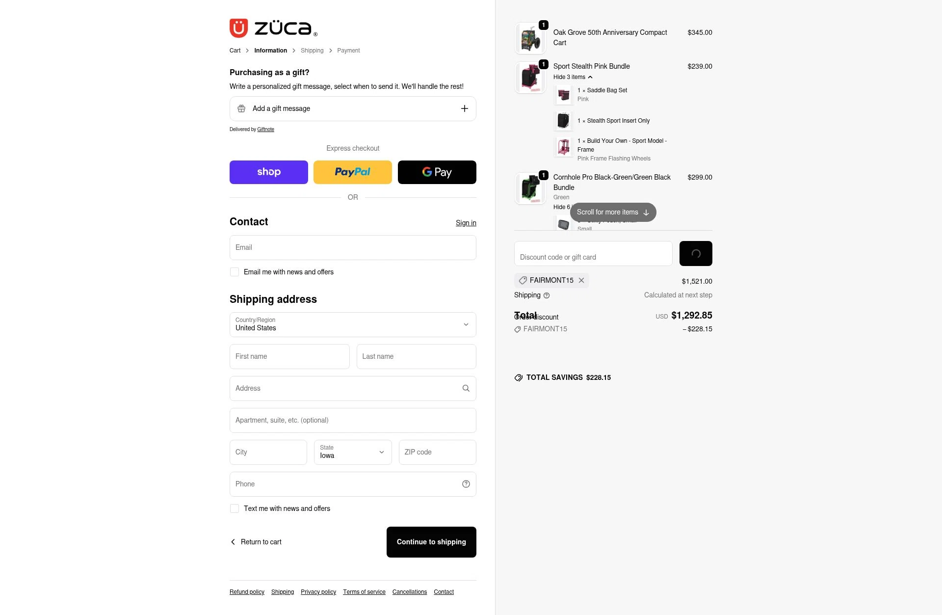 ZÜCA checkout page showing ZÜCA promo code box | Screenshot taken by SimplyCodes community member on Jan 1, 2026