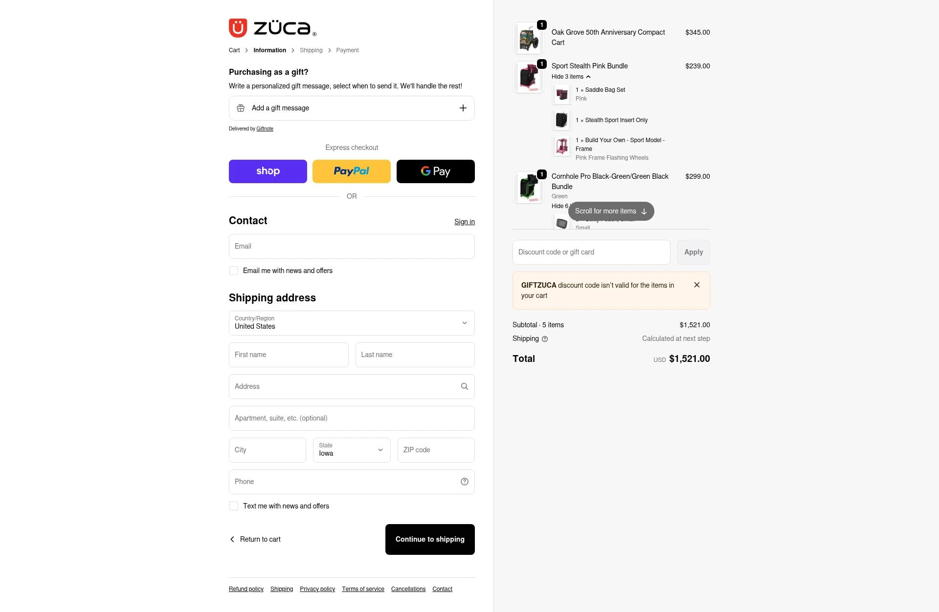 ZÜCA checkout page showing ZÜCA promo code box | Screenshot taken by SimplyCodes community member on Jan 1, 2026