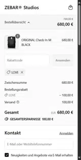 LOVE coupon verification screenshot