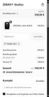 ZEBAR-GIFT coupon verification screenshot