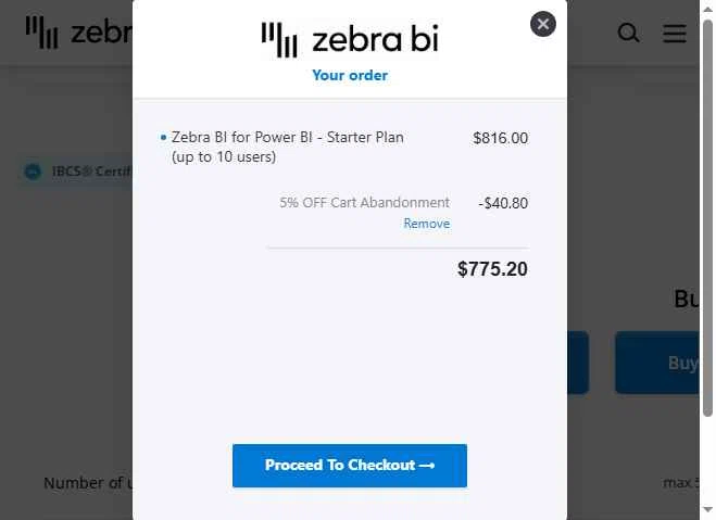 Zebra BI checkout page showing Zebra BI promo code box | Screenshot taken by SimplyCodes community member on Oct 6, 2025