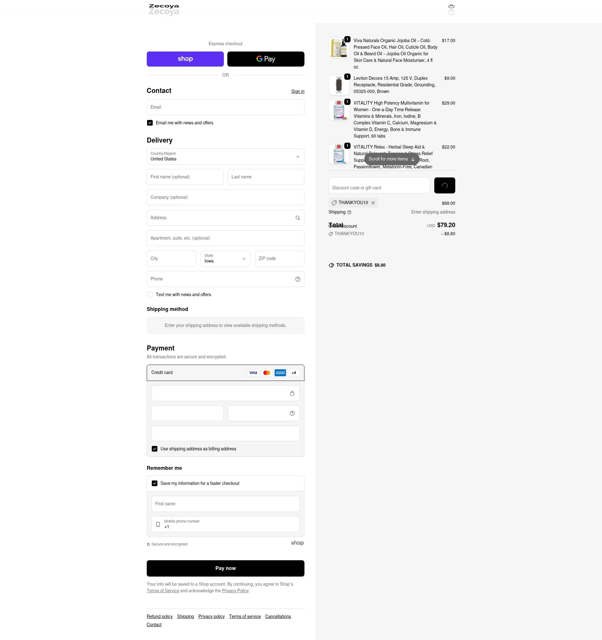 Zecoya checkout page showing Zecoya coupon code box | Screenshot taken by SimplyCodes community member on Jan 27, 2026