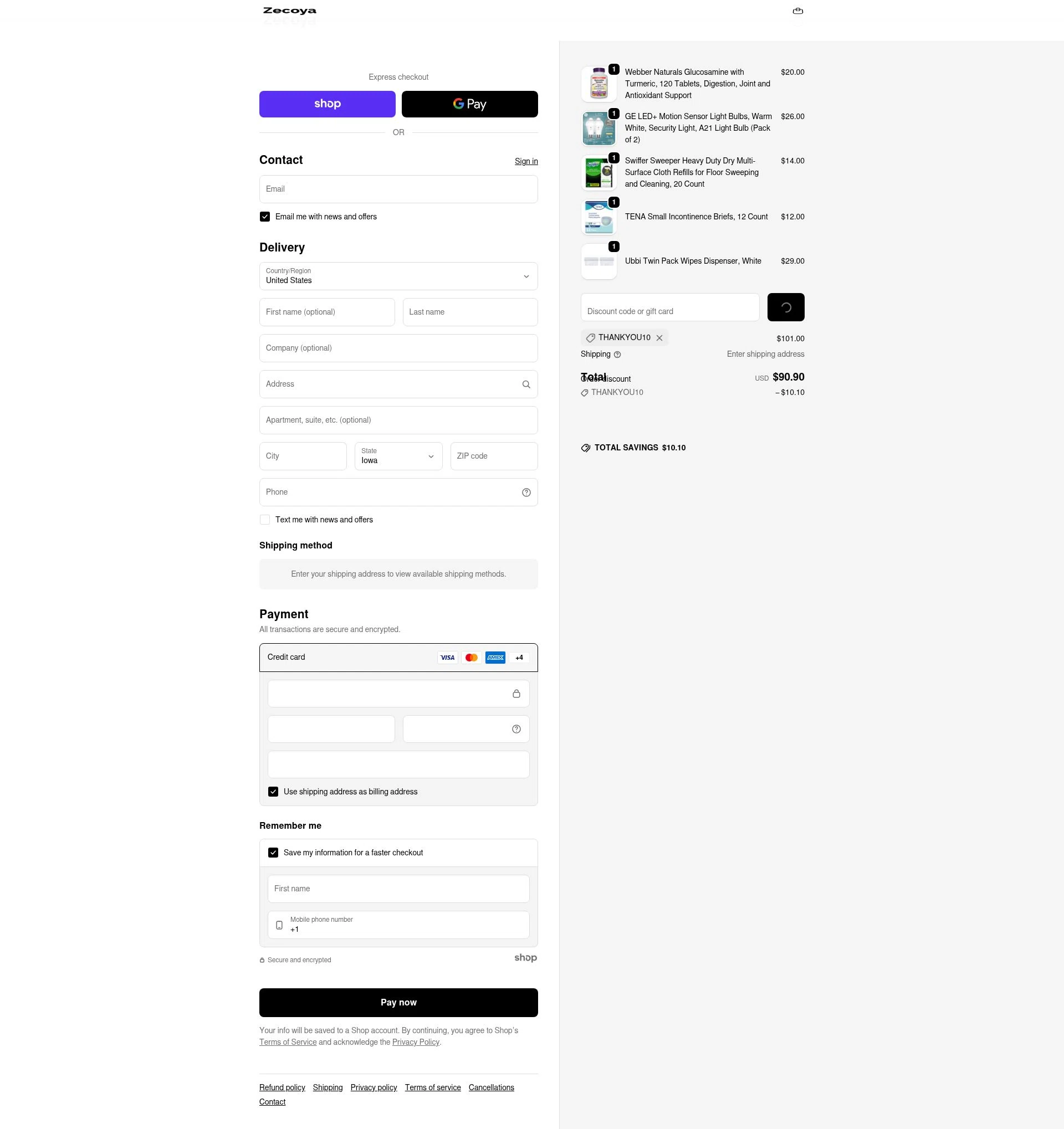Zecoya checkout page showing Zecoya coupon code box | Screenshot taken by SimplyCodes community member on Jan 23, 2026
