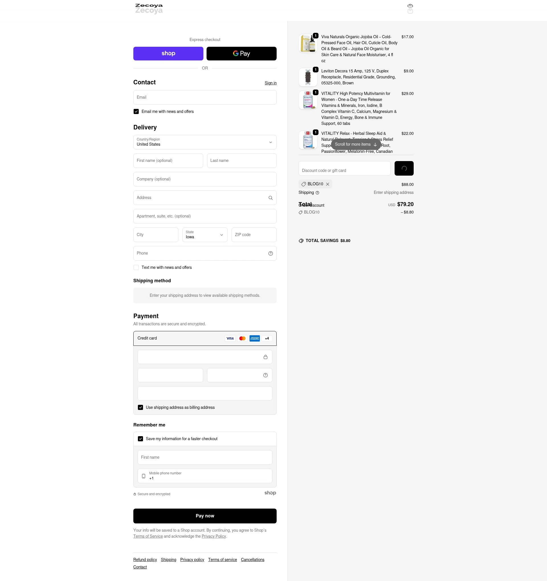 Zecoya checkout page showing Zecoya coupon code box | Screenshot taken by SimplyCodes community member on Jan 27, 2026