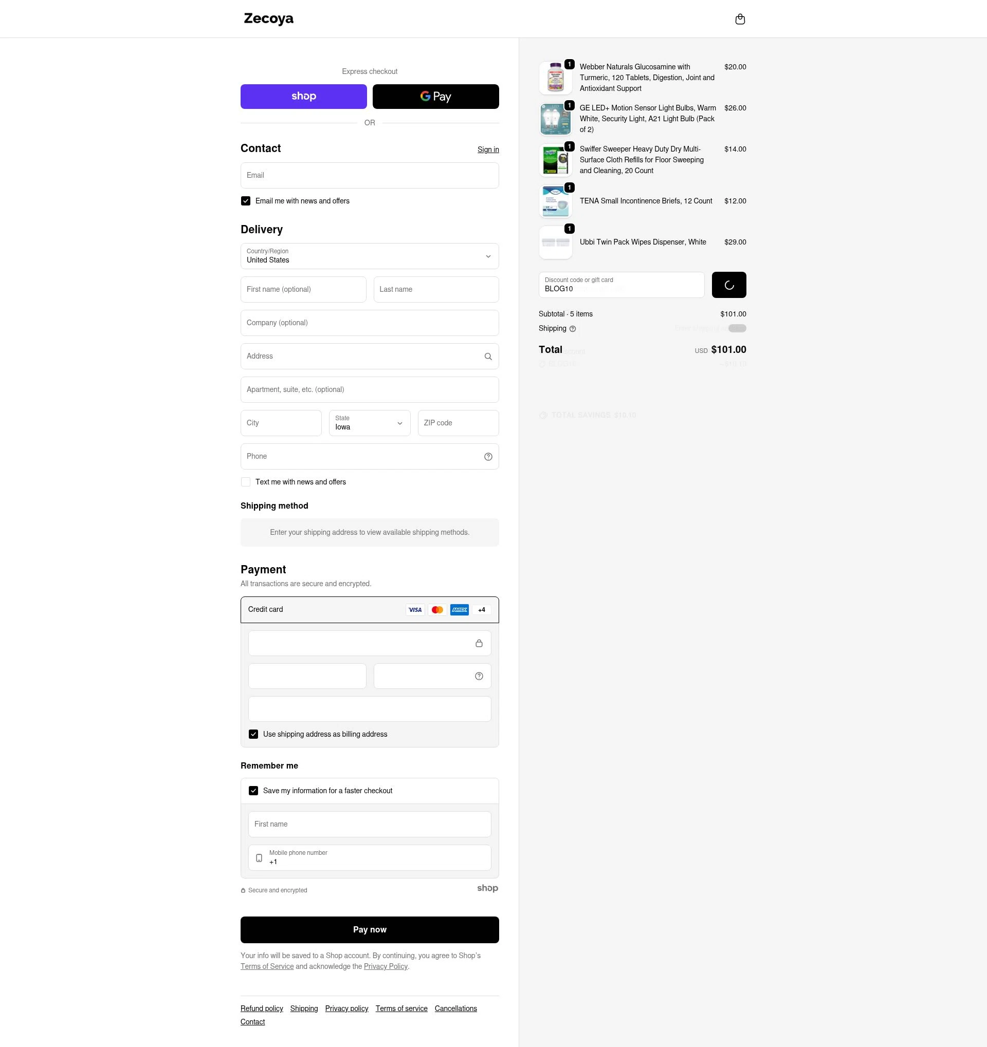 Zecoya checkout page showing Zecoya coupon code box | Screenshot taken by SimplyCodes community member on Jan 23, 2026