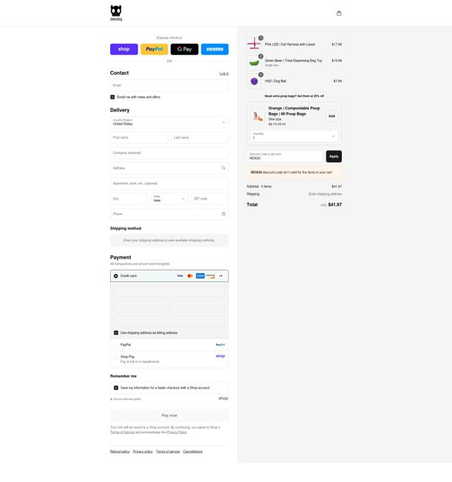 Zee Dog checkout page showing Zee Dog discount code box | Screenshot taken by SimplyCodes community member on Sep 6, 2025