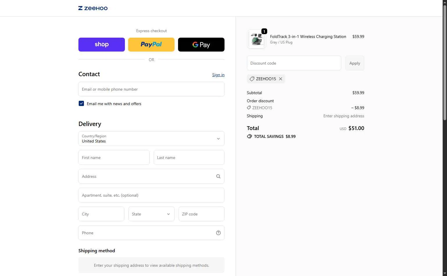 ZEEHOO checkout page showing ZEEHOO promo code box | Screenshot taken by SimplyCodes community member on Dec 7, 2025