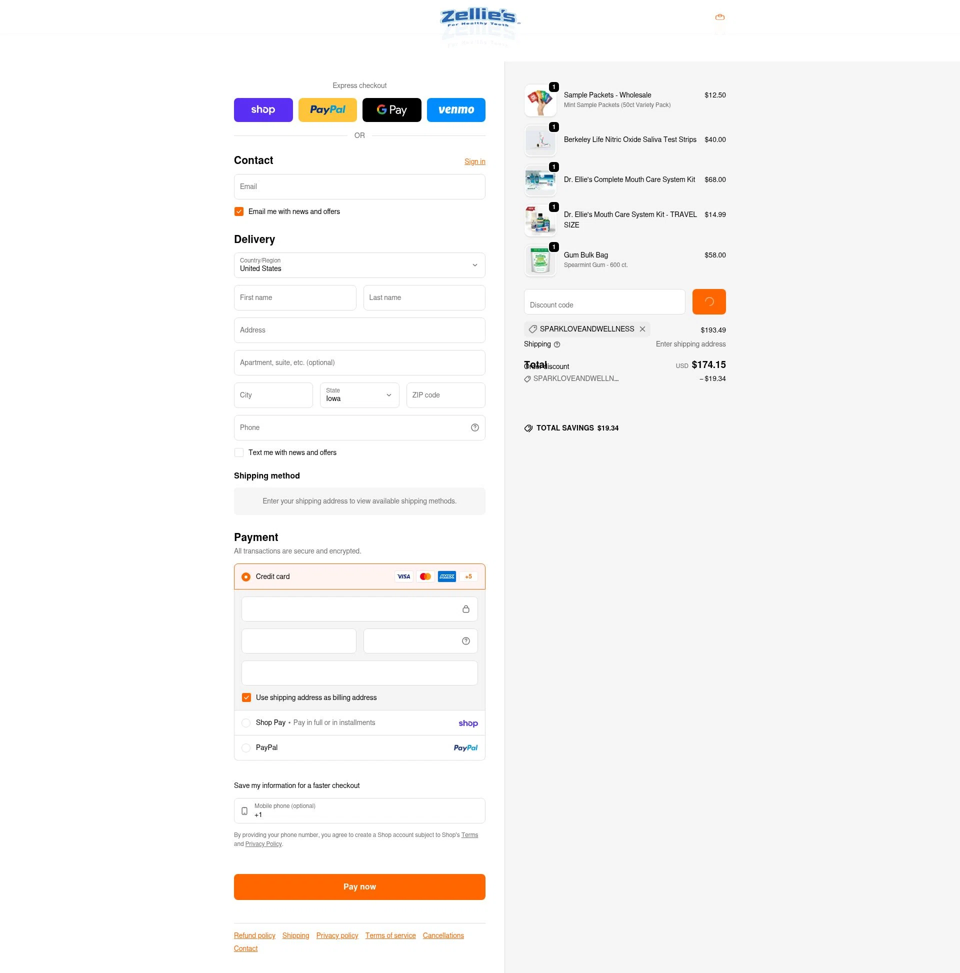 Zellie's checkout page showing Zellie's discount code box | Screenshot taken by SimplyCodes community member on Jan 31, 2026