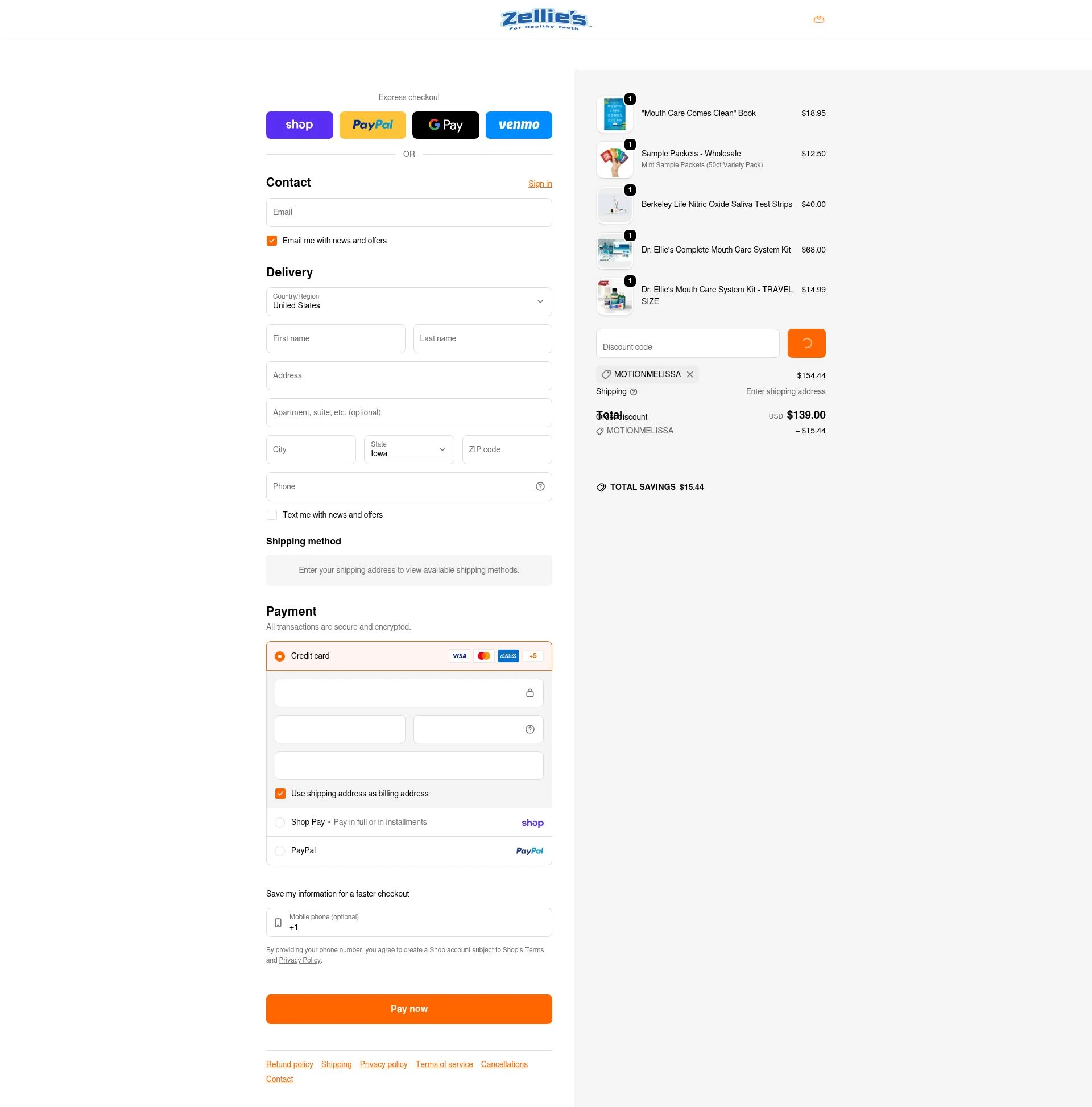 Zellie's checkout page showing Zellie's discount code box | Screenshot taken by SimplyCodes community member on Feb 5, 2026