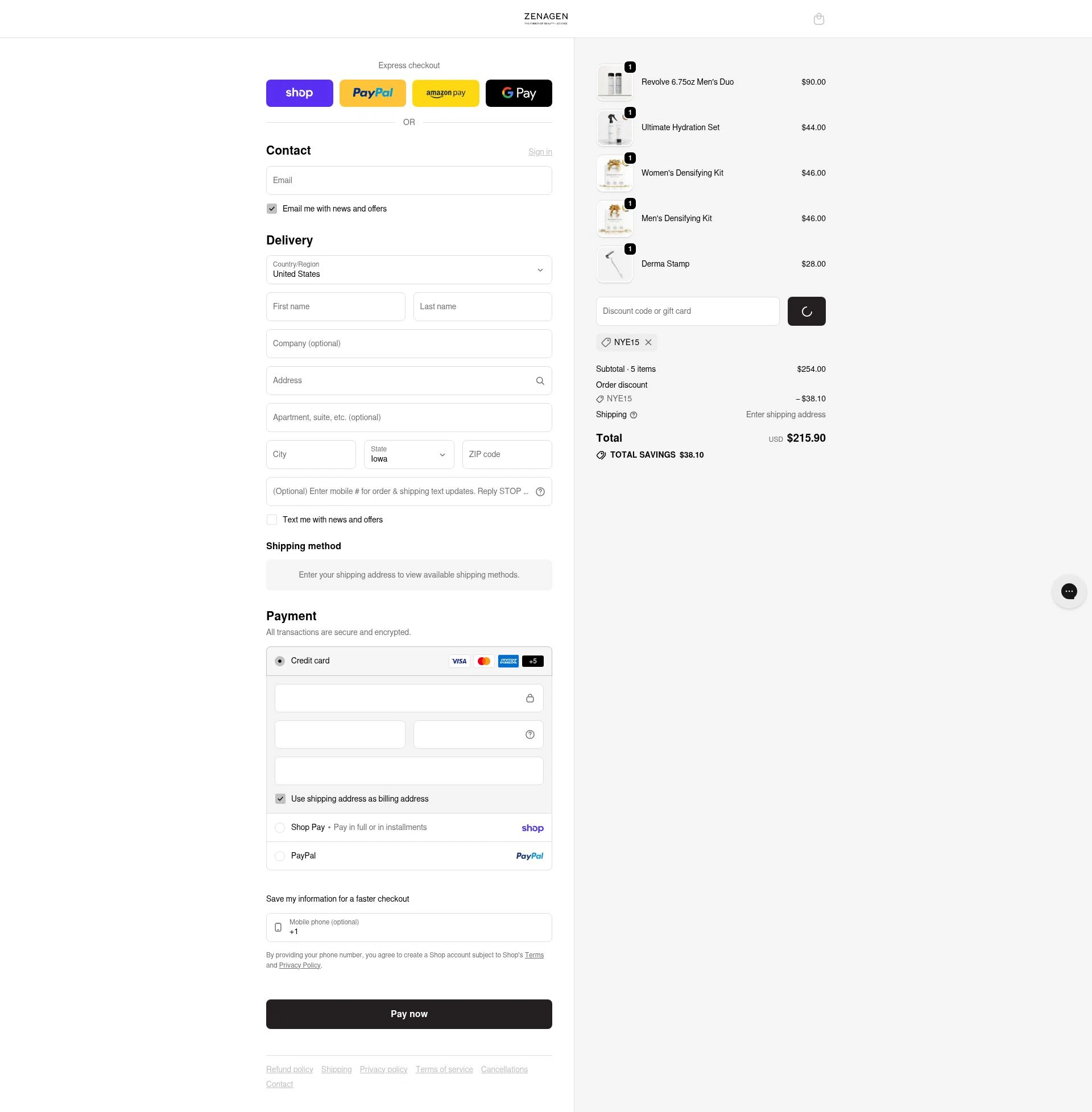 Zenagen checkout page showing Zenagen coupon code box | Screenshot taken by SimplyCodes community member on Feb 8, 2026