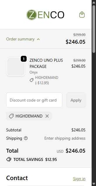 Zenco USA checkout page showing Zenco USA promo code box | Screenshot taken by SimplyCodes community member on Feb 1, 2026