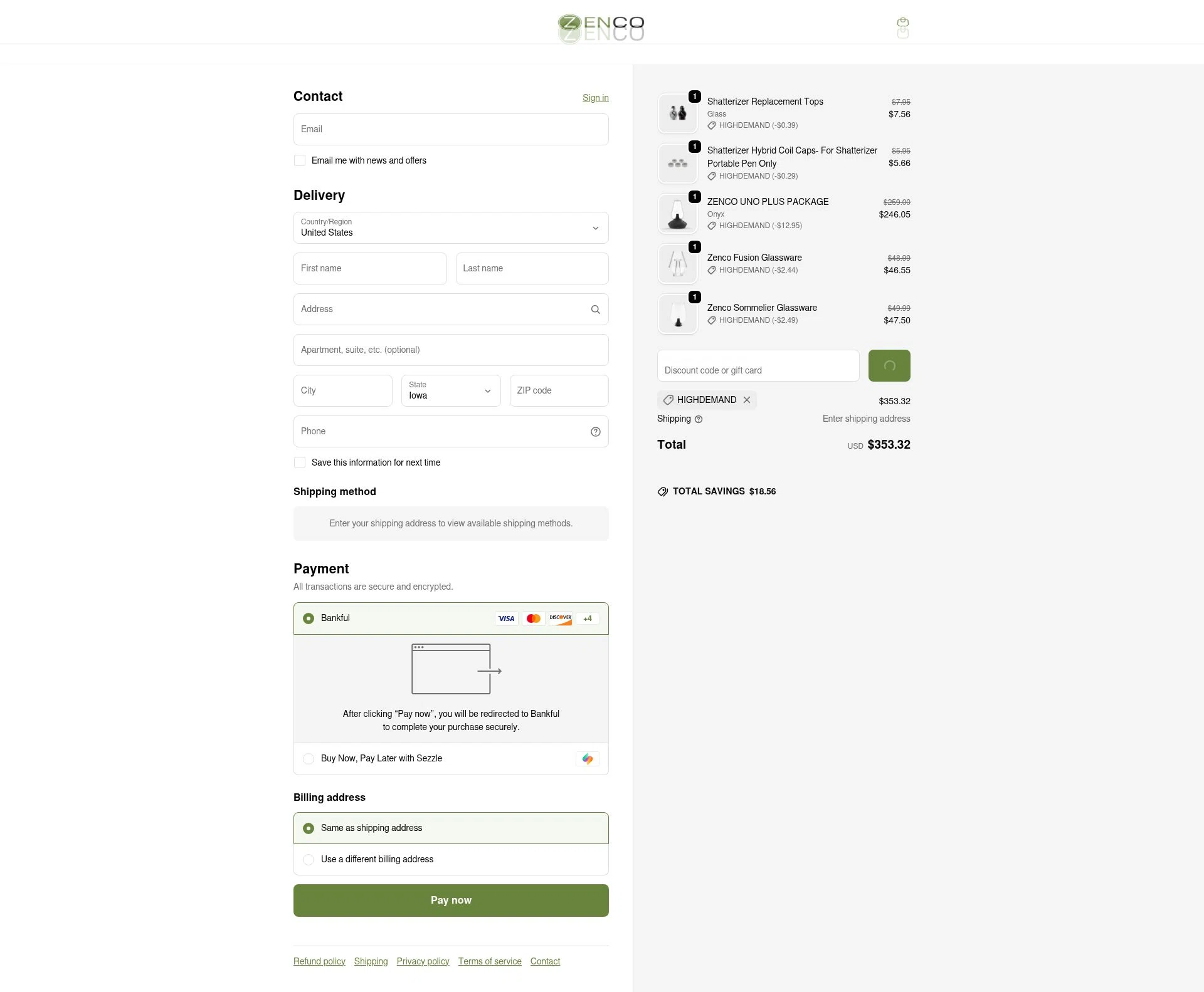 Zenco USA checkout page showing Zenco USA promo code box | Screenshot taken by SimplyCodes community member on Jan 2, 2026