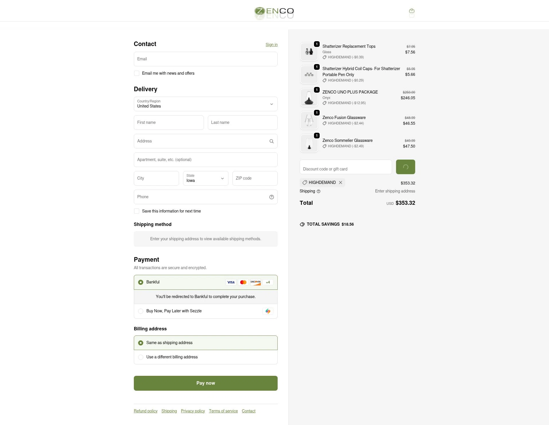 Zenco USA checkout page showing Zenco USA promo code box | Screenshot taken by SimplyCodes community member on Jan 22, 2026