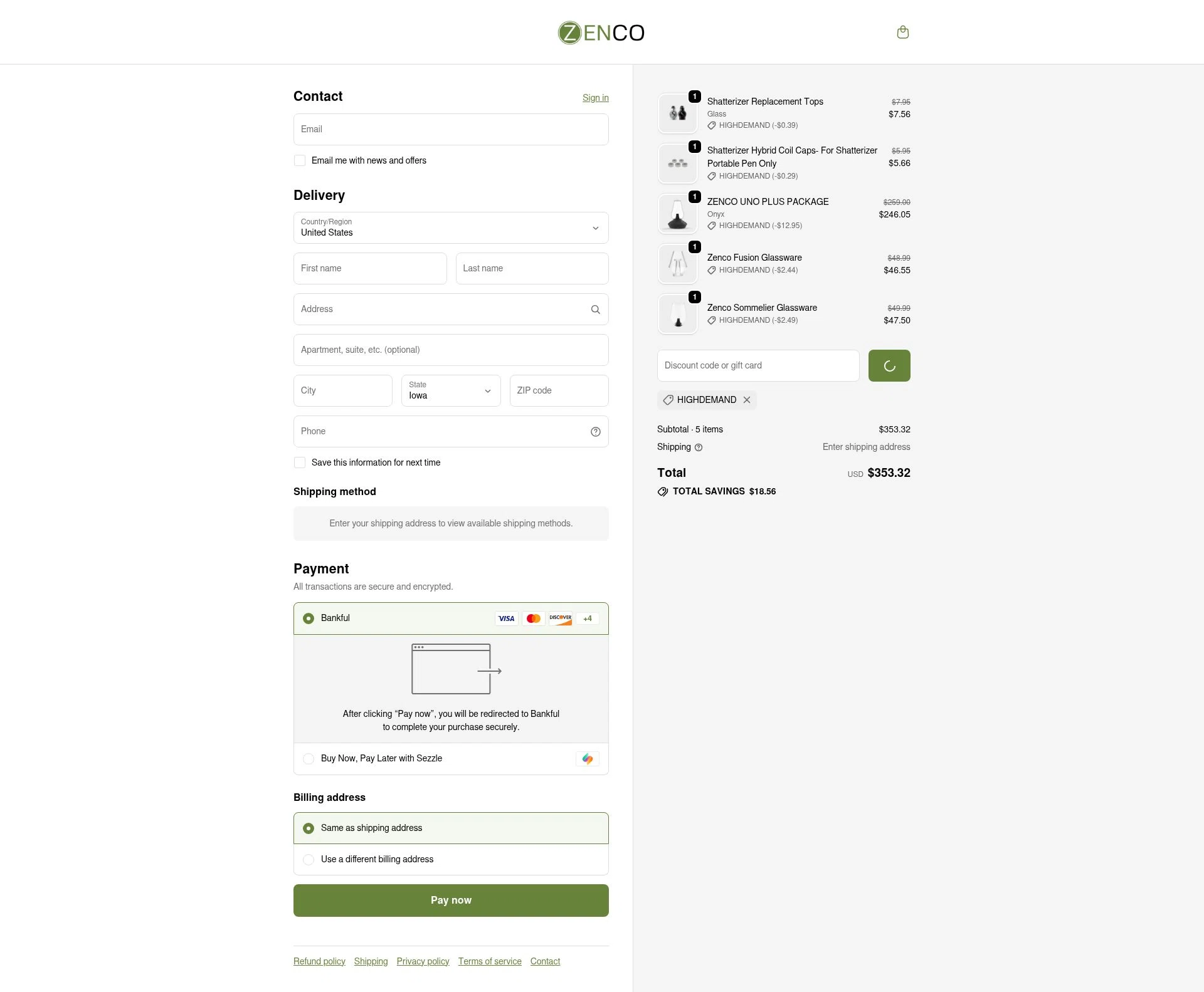 Zenco USA checkout page showing Zenco USA promo code box | Screenshot taken by SimplyCodes community member on Jan 12, 2026