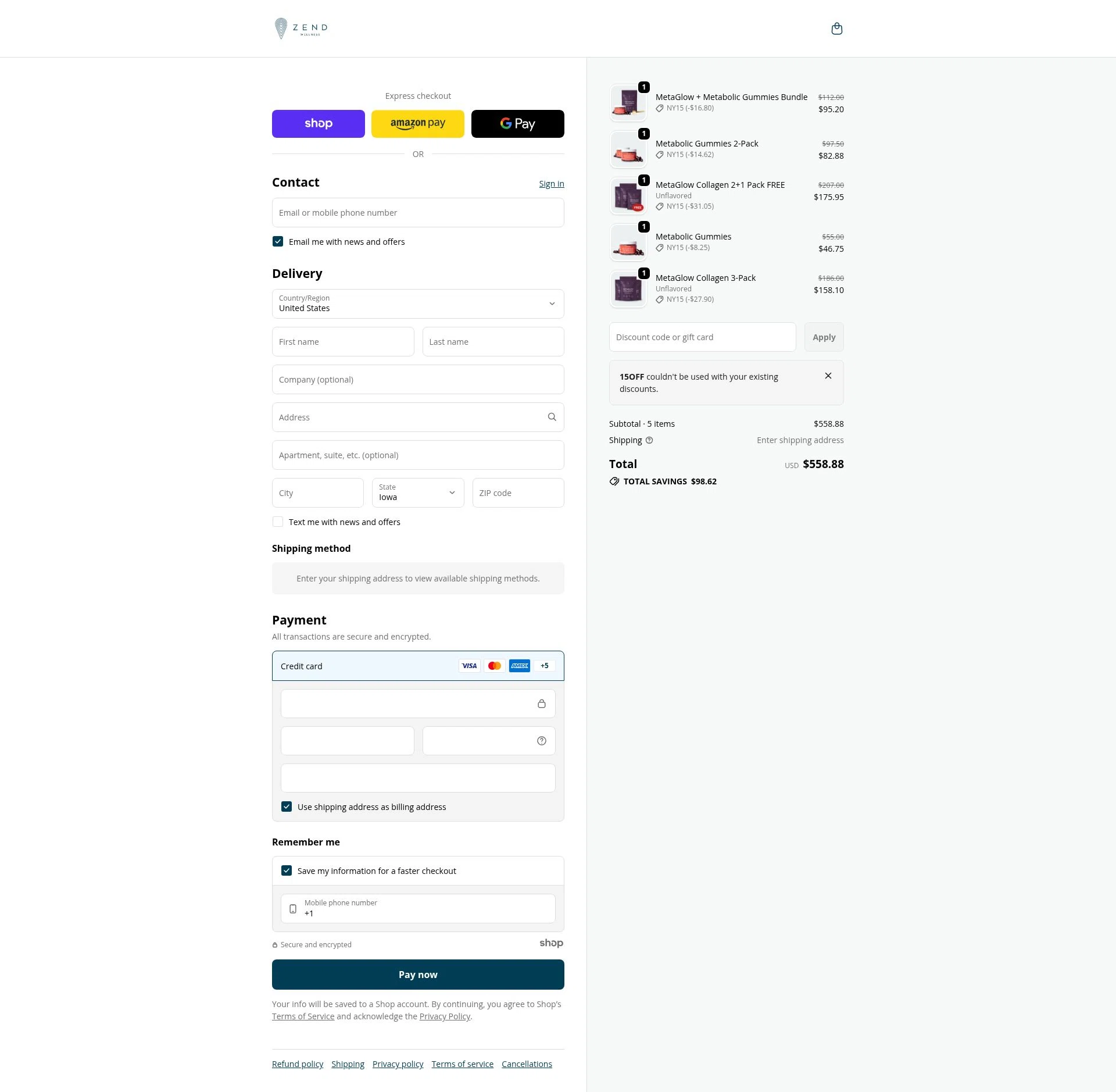Zend Coffee checkout page showing Zend Coffee promo code box | Screenshot taken by SimplyCodes community member on Dec 29, 2025