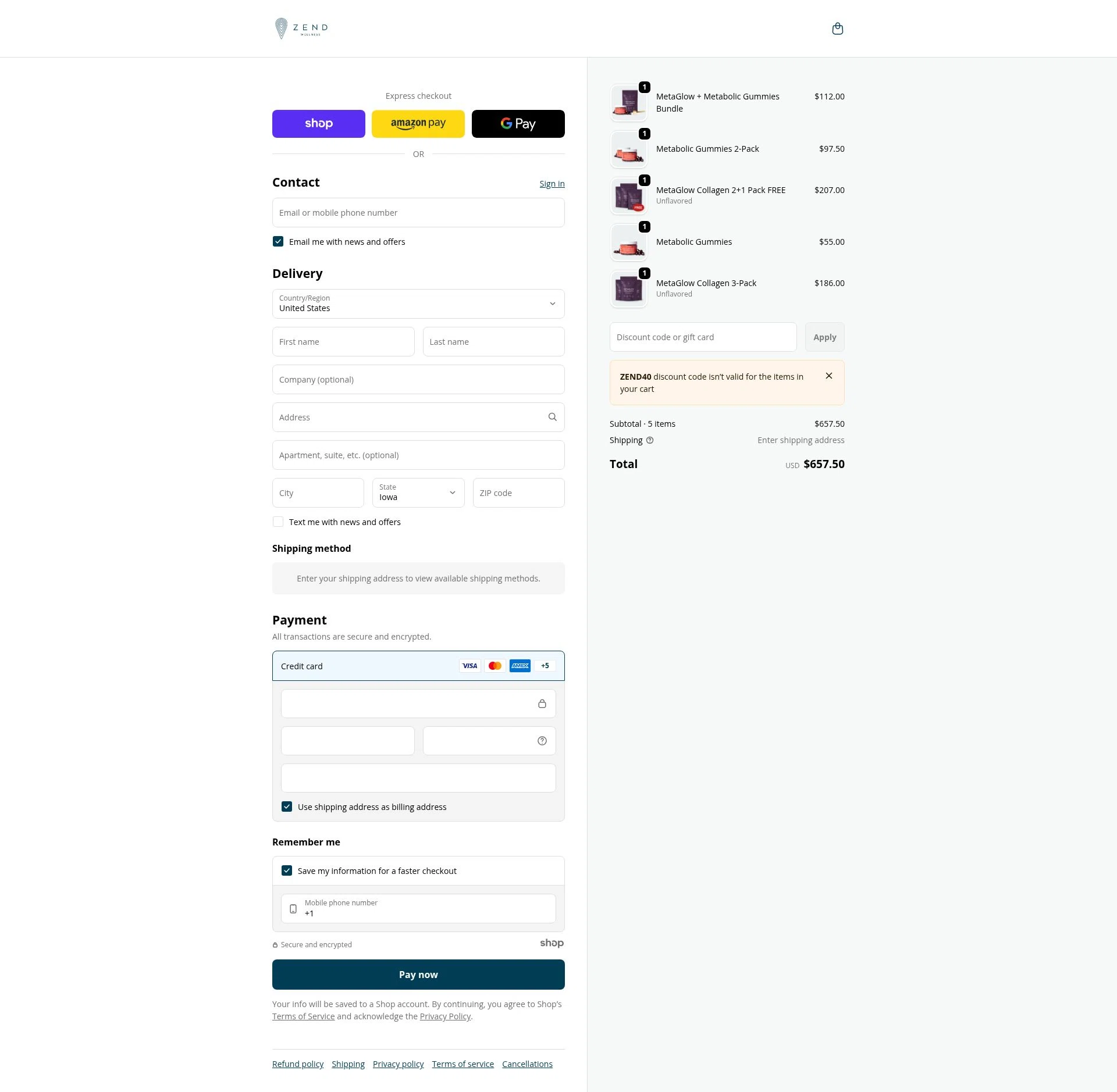 Zend Coffee checkout page showing Zend Coffee promo code box | Screenshot taken by SimplyCodes community member on Dec 24, 2025