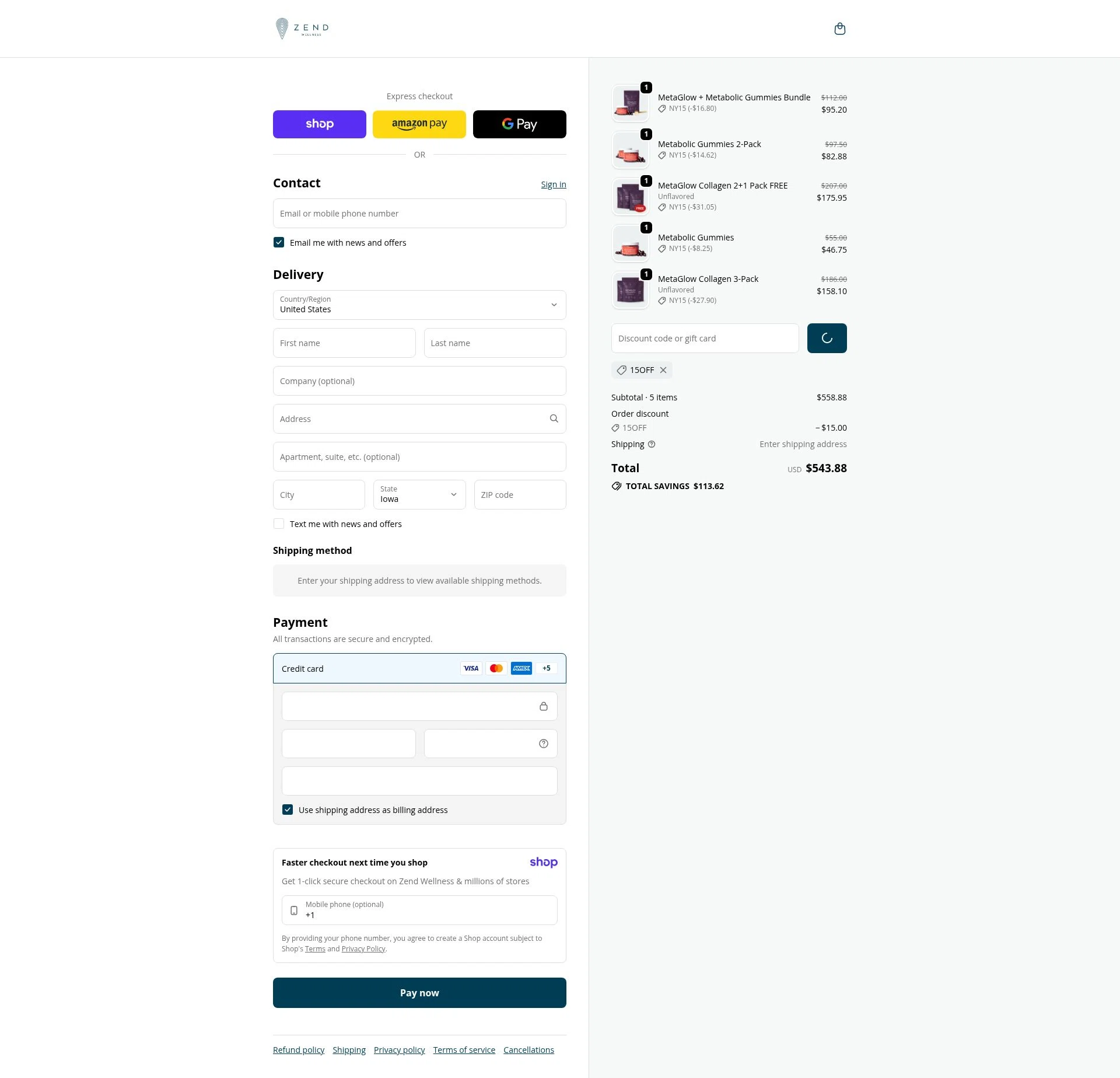 Zend Coffee checkout page showing Zend Coffee promo code box | Screenshot taken by SimplyCodes community member on Jan 8, 2026